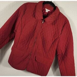 Christopher & Banks Women's Red Quilted Jacket Zip Up
